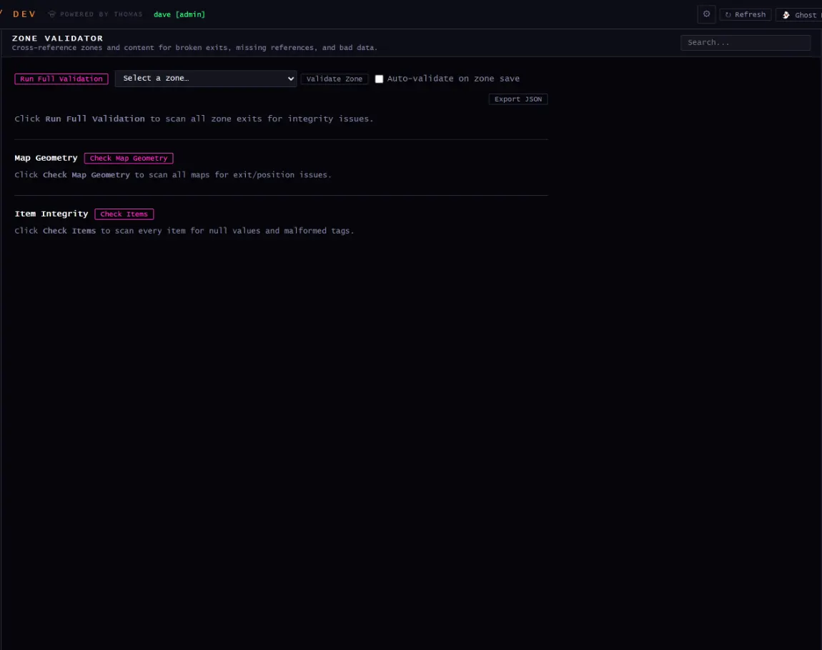 validator panel in the dev panel