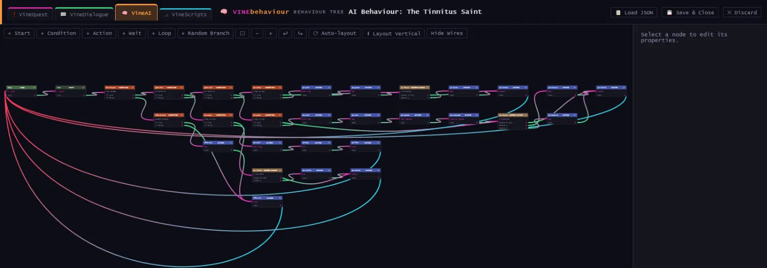 The same behaviour tree after auto-layout, showing loop edges