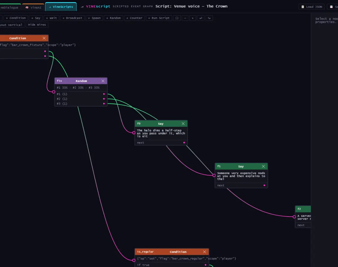 A VineScripts event graph